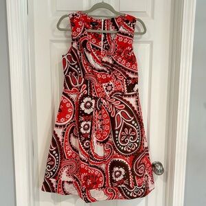 Talbots Fit & Flare Floral Paisley Dress 12P Brown Red Sleeveless V-Neck Cotton